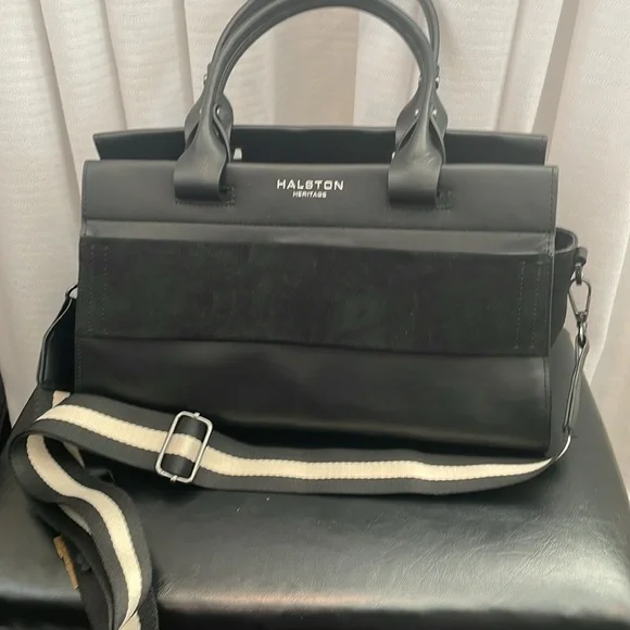 Halston Heritage Leather Satchel Handbag with Two Shoulder Straps, Black - Picture 3 of 3